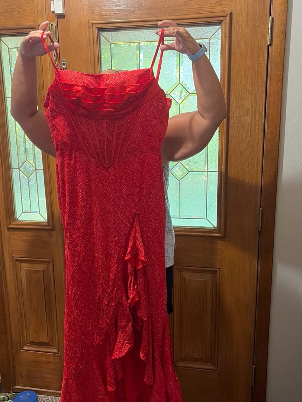 Amazon Red Ruffled Spaghetti-Strap Prom Dress